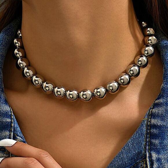 Silver Beaded Ball Necklace - Picture 2 of 4